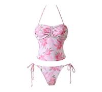Arecobticy Trend Two Piece Swimsuit Split Tankini Beachwear Feature Adjustable Halterneck and Eye Catching Floral Pattern Halterneck Swimwear
