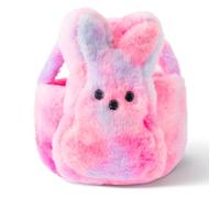 ARefugen Easter Fluffy Bunny Basket - Soft Plush Basket Hunting Egg Candy Reusable Tote Bags for Easter Spring Party Decorations Supplies Baby Shower - 11.8 x 9.8 inch (Pink Blue)