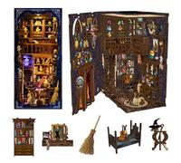 ARefugen Magic Potion House DIY Book Nook Kit - 3D Wooden Bookend with LED Lights, Miniature Bookshelf Insert Decor, Creative Puzzle for Teenagers Adults, Magic Pharmacist Craft Gift