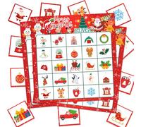 ARELGY Christmas Bingo Game Set for Large Groups, 24 Double Deck Cards, 420 Playing Chips, 25 Caller Cards, Holiday Party Game for Kids, School, Family Activities