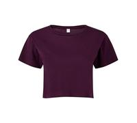 Aremie Ladies Crop Top, Womens Short Sleeve Cropped T Shirt, Crew Neck Plain Cotton Tee - Mulberry Plum Aubergine Extra Large