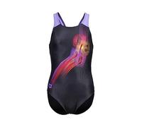 Arena Girls Feel Parrot V Back Swimsuit, Black/Dark Lavanda