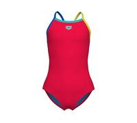 ARENA Girl's Feel Light Drop Back Solid Swimsuit One Piece, Fluo Red/Blue China/Soft Green, 4 Years