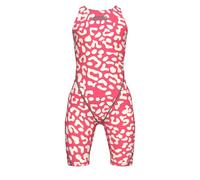 ARENA Girl's Open Back Racing Tech Suit Powerskin St Next Kneeskin Swimsuit One Piece, Leopard Skin Geranium, 28