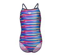 ARENA Girls' Performance Racing Stripe Light Drop Back Athletic One Piece Swimsuit Swimsuit, Multicolor/Navy, 24