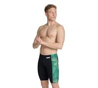ARENA Mens Halftone Competitive Racing Jammers for Intensive Swimming, Reduced Drag Swimsuit,Black-Team Green