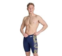 ARENA Mens Halftone Competitive Racing Jammers for Intensive Swimming, Reduced Drag Swimsuit,Navy-Team Navy Yellow