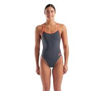 Arena Women's Performance Team Solid Lace Back Swimsuit One Piece Bathing Suit, Asphalt/Bright Coral, 36