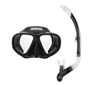 ARENA Premium Snorkeling Set Junior Unisex, Mask and Snorkel Set, Tempered Double Lens for Sea and Pool, Practical Buckle for a Good Fit, Black