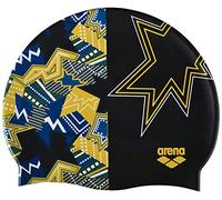 Arena Print 2 Unisex Silicone Swim Cap for Adults, Women and Men Intensive Training Comfortable Non-Slip Long Hair Swimming Hat, Lightshow Black