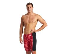 ARENA Puzzled Athletic Swim Jammers for Men Competitive Racing, Training, Quick Dry, Compression, Chlorine Resistant Swimsuit, Black-red Multi, 28