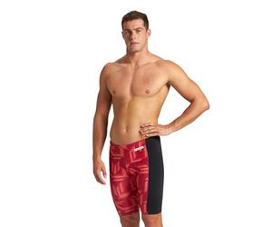 ARENA Puzzled Athletic Swim Jammers for Men Competitive Racing, Training, Quick Dry, Compression, Chlorine Resistant Swimsuit, Black-red Multi, 28