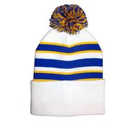 Arena Scarves Leeds Style White, Gold and Blue Retro Bobble Hat