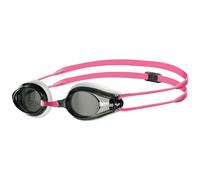 arena Tracks Unisex Adult Race Swimming Goggles, Standard Pool Goggles with Anti-Fog Lenses, UV Protection, 4 Interchangeable Nose Bridges, Silicone Seals, WHITE/SMOKE/FUCHSIA