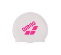 Arena Unisex Big Logo Silicone Swim Cap for Women and Men Fitness Swimmers Intensive Training Durable Soft Elastic Bathing Cap, White/Shocking Pink