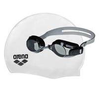 ARENA Unisex's Pool Set Goggle+Cap (Kit), Silver-Smoke-White-Black, One Size 92422