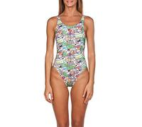 Arena W Summer Comics Swim Tech One Piece L Women's Swimsuit, women's, Bathing suit, 001741, Vert-Multicolor, FR : XXS (Taille Fabricant : 34)