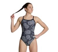 ARENA Women's Hydrangea Bouquet Challenge Back-Chlorine Resistant Swimwear for Competition, Race Training, Black-team Black, 34