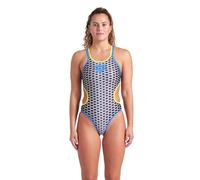 ARENA Women's One Scale Double Cross Back Practice Swimsuit Competition Bathing Suit Piece, White Multi/Blue River/Soft Green, 36