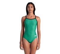 ARENA Women's Performance Abstract Tiles Light Drop Back Swimsuit One Piece, Black/Team Green, 32
