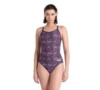 ARENA Women's Performance Abstract Tiles Light Drop Back Swimsuit One Piece, Navy/Team Red, White, Blue, 6