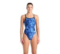 Arena Women's Performance Crackle Print Challenge Back Ladies Training Swimsuit One Piece, Black/Team Royal, 28