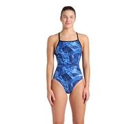 Arena Women's Performance Crackle Print Lightdrop Back Ladies Bathing Swimsuit One Piece, Black/Team Royal, 36
