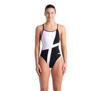 Arena Women's Performance Diamond Team Print Lace Back Ladies Bathing Swimsuit One Piece, Black/White, 34