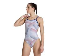 Arena Women's Performance Halftone Team Print Challenge Back Ladies Bathing Swimsuit One Piece, White Multi/Navy, 26