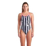 Arena Women's Performance Painters Lace Back Athletic Sport One Piece Swimsuit, White Multi/Shocking Pink, 36
