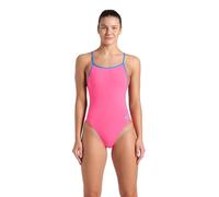 ARENA Women's Performance Solid Lace Back Swimsuit One Piece, Shocking Pink/Blue River, 38