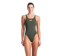 ARENA Women's Performance Sports Swimsuit Solid Tech Back Multi Bathing Suit One Piece, Dark Sage/Arctic Lime, 30