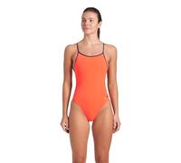 Arena Women's Performance Team Solid Lace Back Swimsuit One Piece Bathing Suit, Bright Coral/Plum, 30