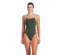 Arena Women's Performance Team Solid Lace Back Swimsuit One Piece Bathing Suit, Dark Sage/Arctic Lime, 16