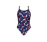 Arena Women's Print Challenge Back One Piece Swimsuit, Lightning Colors Navy, 32 UK