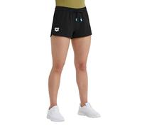Arena Women's Team Solid 100% Polyester Athletic Shorts with Side Pockets and Drawstring, Black, Small