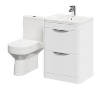 Arendal Floor Standing 2 Drawer Vanity Unit and Open Back Toilet Suite | Gloss White | MDF | 600mm