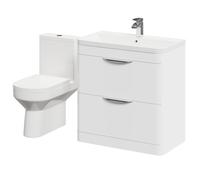 Arendal Floor Standing 2 Drawer Vanity Unit and Rimless Toilet Suite | Gloss White | MDF | 800mm
