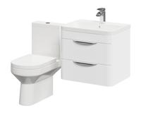 Arendal Wall Mounted 2 Drawer Vanity Unit and Open Back Toilet Suite | Gloss White | MDF | 600mm