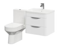 Arendal Wall Mounted 2 Drawer Vanity Unit and Rimless Toilet Suite | Gloss White | MDF | 600mm