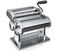 Arendo - Pasta Maker - Stainless Steel - Pasta Press - 7 Adjustable Thicknesses - Manual - Duplex Attachment for Spaghetti Tagliatelle 2 mm and 6 mm - Silver