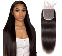 Arenshxc 5 x 5 Lace Closure Bresilienne Cheveux Humain Closure Bresilienne Lisse Straight Swiss Lace Free Part With Natural Hairline Baby Hair 130% Density 18 Inches