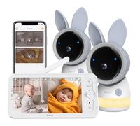 ARENTI 2K Wifi Baby Monitor with Two Cameras,Night Vision,Split Screen,Temp&Humidity Sensor,720P 5-inch HD Display,Lullabies,Motion&Cry Detection,Two Way Audio,Remote Pan Tilt Zoom