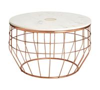 arenza round white marble coffee table with copper frame