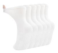 ARERWA Non-Slip Yoga Pilates Socks for Women 3 Pairs Elastic Calf Socks Loose Fit Grippy Socks Home Workout Hospital Barre Diabetes Size 4-7(White*3)