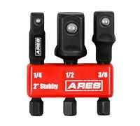 ARES 22031 - 3-Piece 2-Inch Stubby Impact Grade Socket Adapter Set - Turns Impact Drill Driver into High Speed Socket Driver - 1/4-Inch, 3/8-Inch, and 1/2-Inch Drive