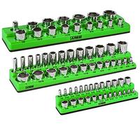ARES 60037 3 Piece SAE Magnetic Socket Organizer Set Green Includes 1/4", 3/8", 1/2" Socket Holder for 68 Standard (Flat) and Deep Sockets Also Available in Red