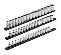 ARES 70087-3-Piece Aluminum Socket Organizer - 1/4-Inch, 3/8-Inch, and 1/2-Inch Drive Socket Rails Hold 48 Sockets and Keep Your Tool Box Organized