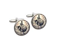 Ares Cufflinks | Greek God of War & Courage | Silver Metal Mythology Cuff Links in Gift Box | Unique Wedding, Groomsmen, Anniversary & Gift for Him