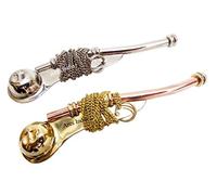 Ares India Brass Boatswain Whistle 5" With Chain Bosun Call Pipe Nautical - Set Of 2